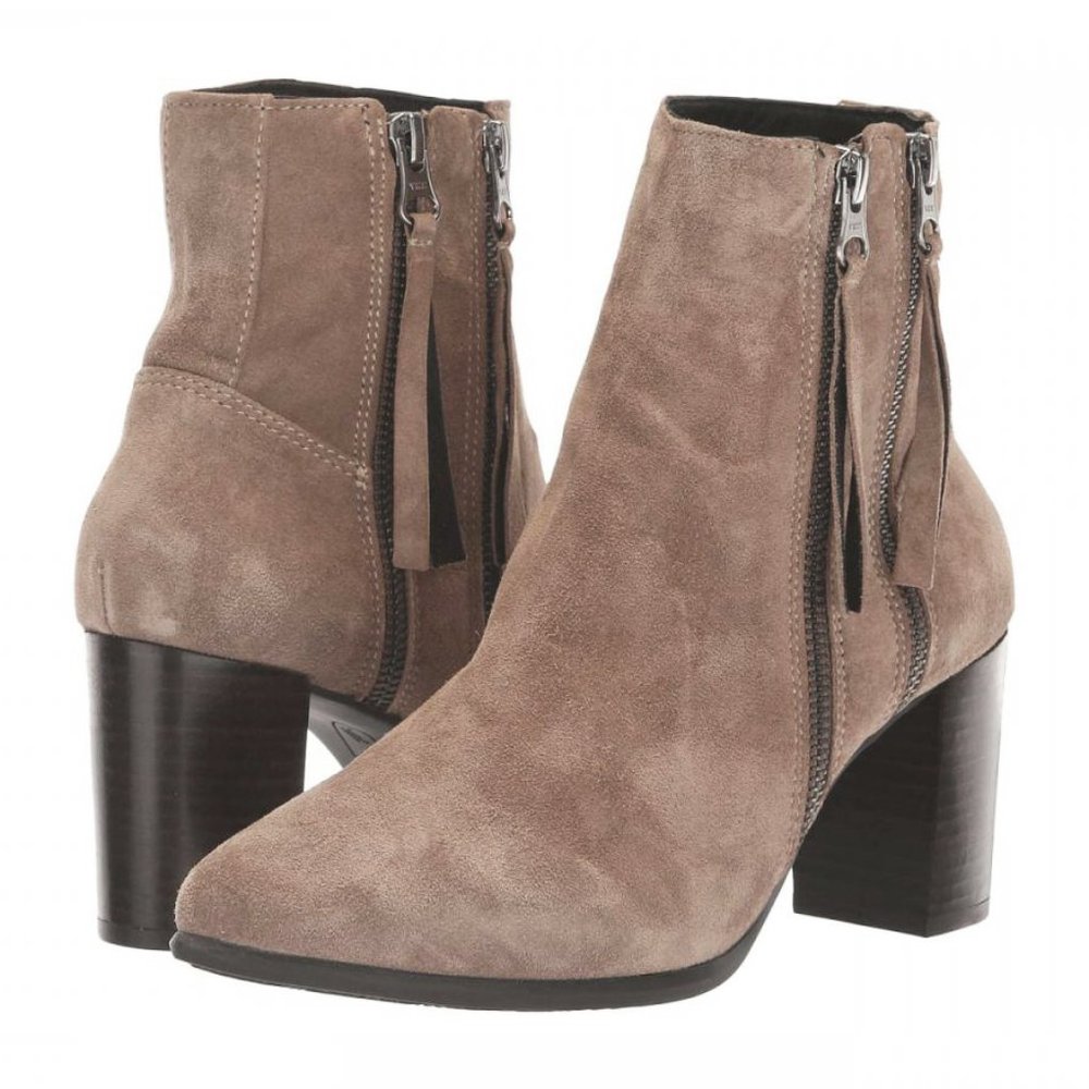 NEW Eric Michael Women Kate Beige Suede Above Ankle Zip Up Block Heel Pointed - Picture 1 of 6